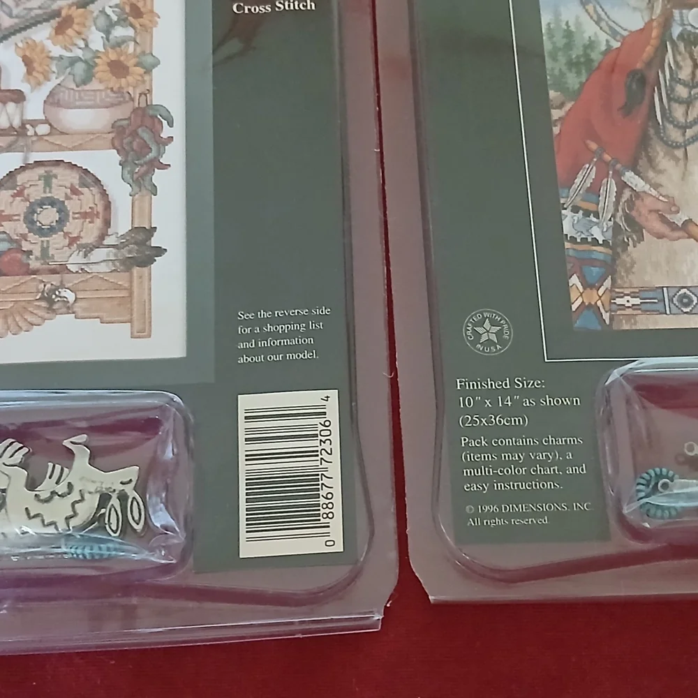 2 Complete Native American Dimensions Charts & Charms Cross Stitch Craft Kits